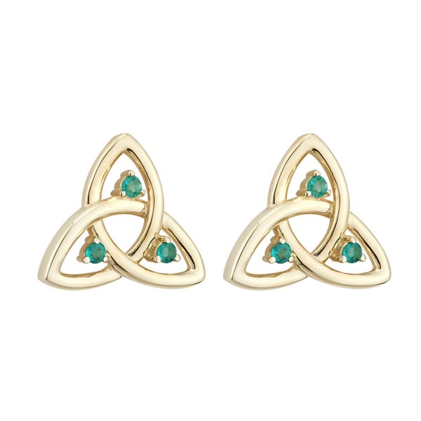 14K Gold Emerald Trinity Knot Stud Earrings | Solvar | Fallers.com - Fallers Irish Jewelry
