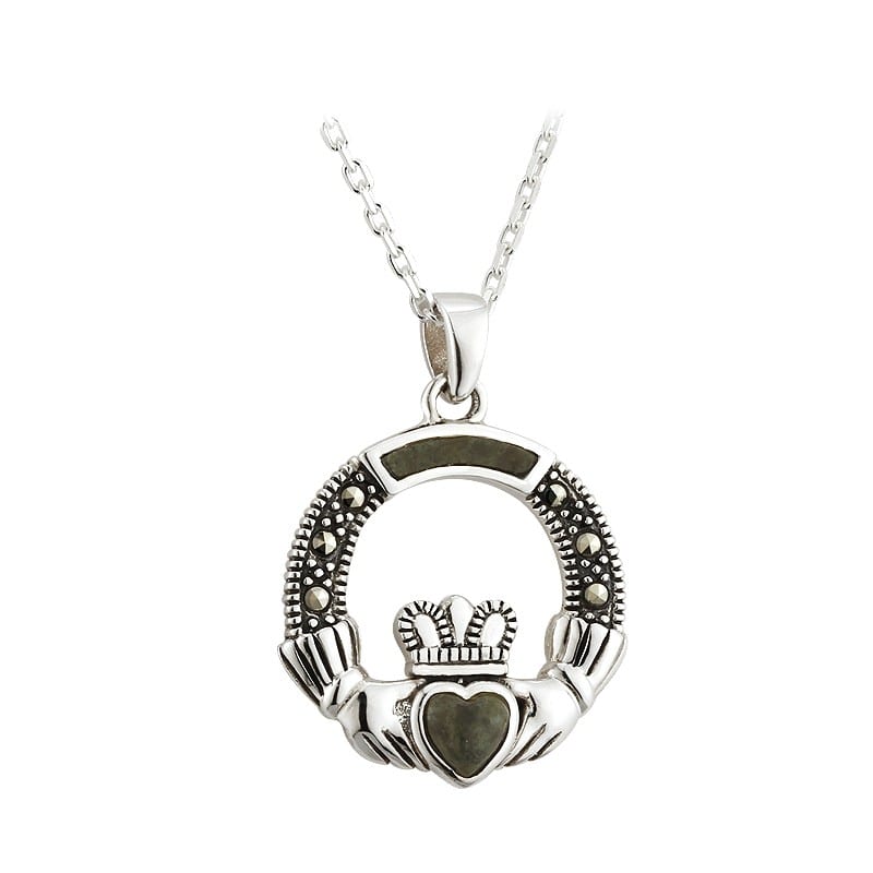 Sterling Silver Connemara Marble & Marcasite Cladadgh Pendant