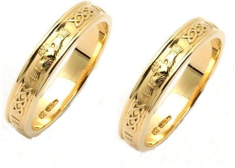 14k Gold Ladies Gents Narrow Claddagh Wedding Band Set Fallers Com Fallers Irish Jewelry