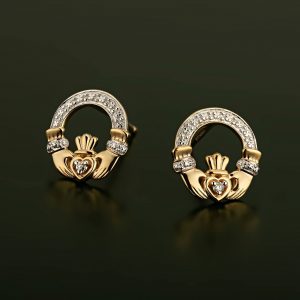 Diamond Claddagh Stud Earrings