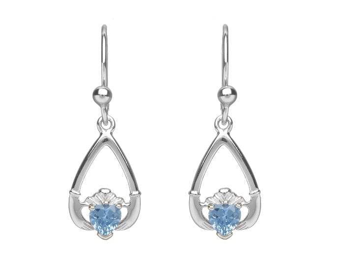 Claddagh March Birthstone Drop Earrings 