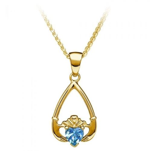 March Claddagh Birthstone Pendant in Gold March Claddagh Birthstone Pendant in Gold