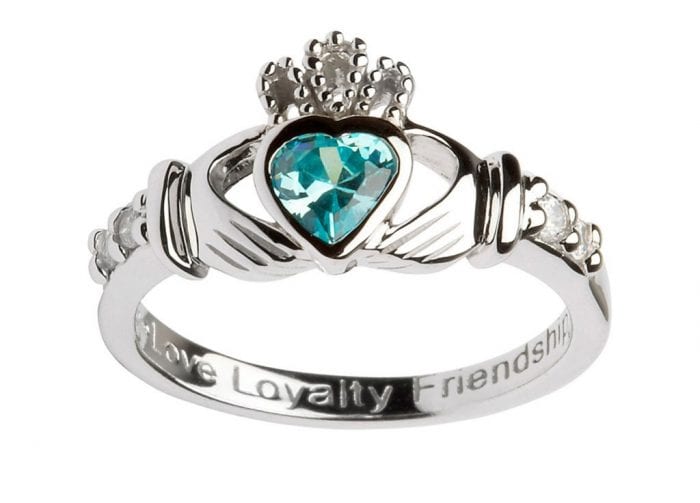 March Claddagh Birthstone Ring Sterling Silver
