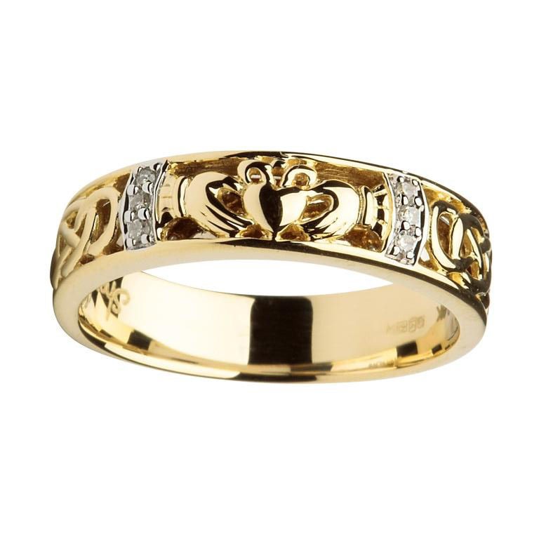 14K Gold Ladies Diamond Claddagh Celtic Ring Fallers Fallers