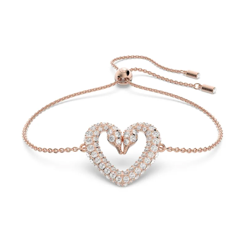 Diamond Heart Station Bracelet 1/15 ct tw Round-cut 10K Rose Gold 7.5