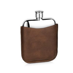 Newbridge Stainless Steel Hip Flask with Leather Sleeve