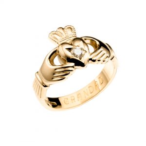 14K Gold Heavy Claddagh Ring with Diamond in Star Setting