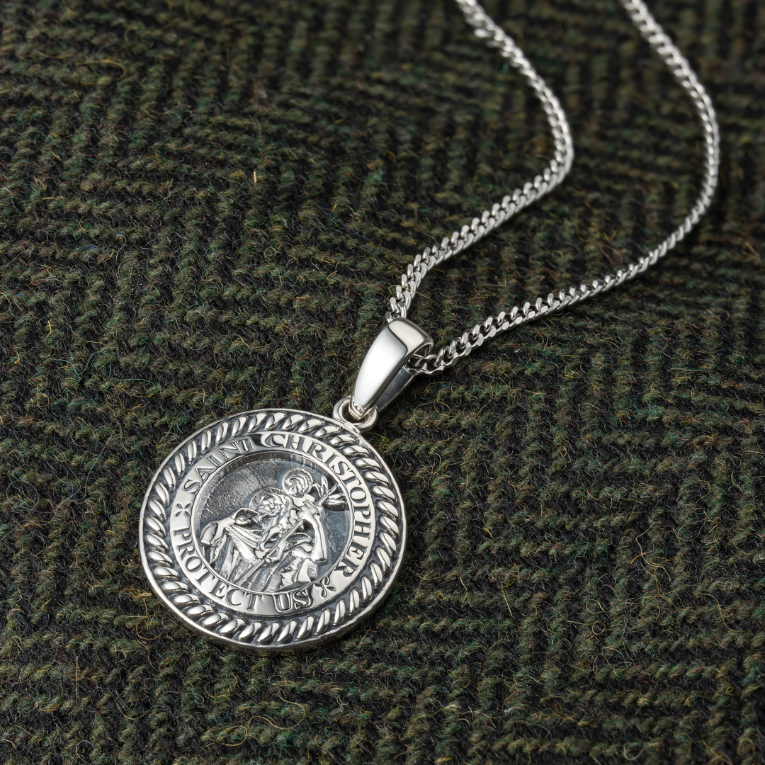 Protectus' St Christopher Dog Tag Personalised Silver Necklace | Silver man,  St christopher necklace, Men's necklace