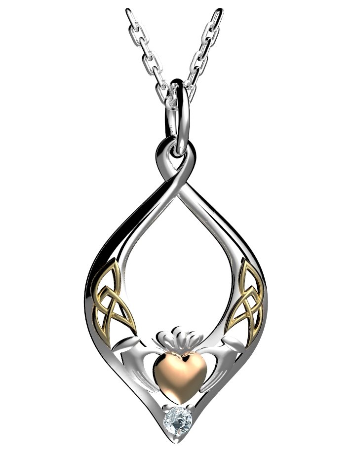 Sterling Silver & Gold Plate CZ Claddagh Pendant - Image 3