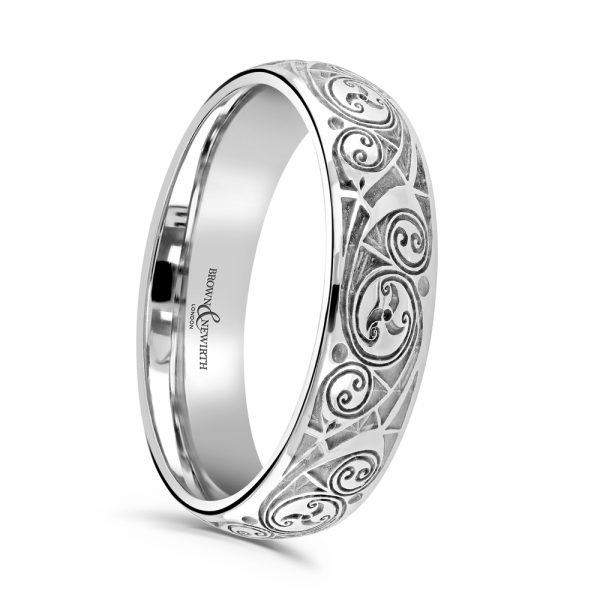 9K White Gold Sadhbh Celtic Wedding Ring 5MM Fallers