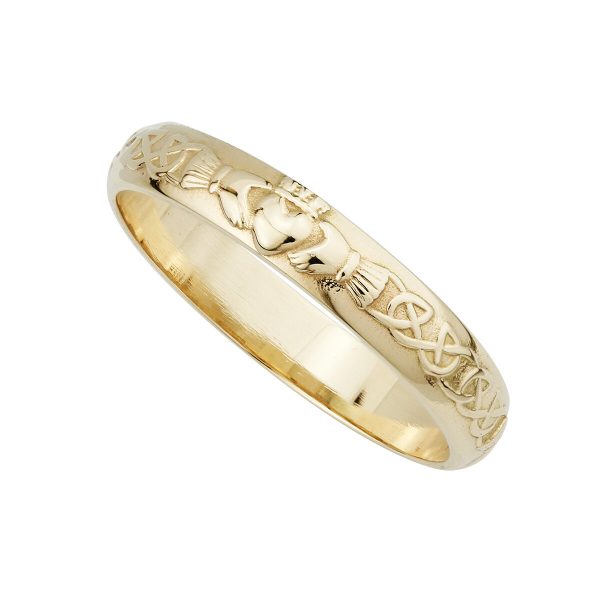 Ladies Narrow Claddagh Band in 14K Gold
