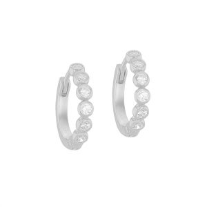 Sterling Silver CZ Rubover Hoop Earrings 14MM