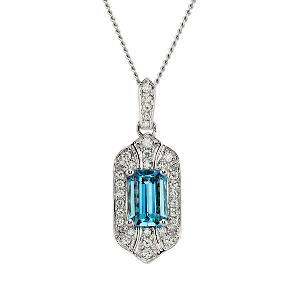 18K White Gold Aquamarine Diamond Art Deco Necklace Fallers