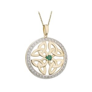 14K Gold Emerald & Diamond Trinity Knot Pendant