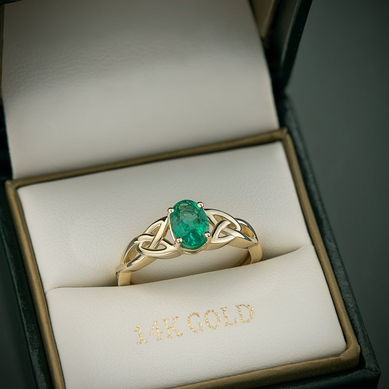 Amazon.com: Natural Emerald Shamrock Celtic Knot Engagement Ring Set 14K  Yellow Gold Emerald Ring Irish Engagement Ring with Matching Band :  Handmade Products