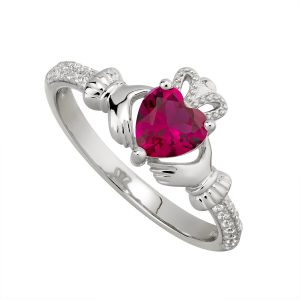 Sterling Silver Pavé Claddagh Birthstone Ring12