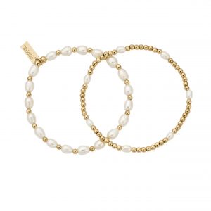 ChloBo Gold Plated Pearl Set Of 2 Bracelets