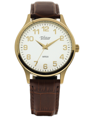 Telstar Gents Gold Plated Watch with Brown Strap