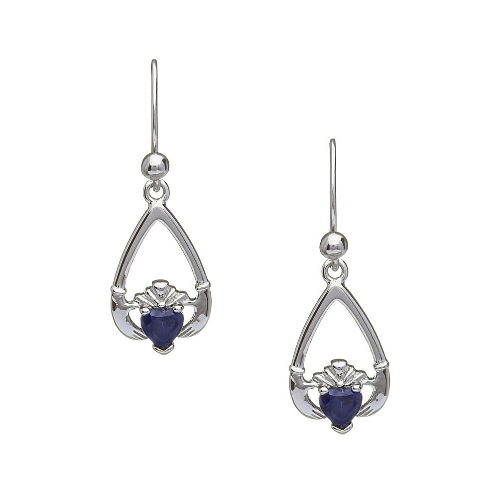 14K White Gold Claddagh Birthstone Earrings