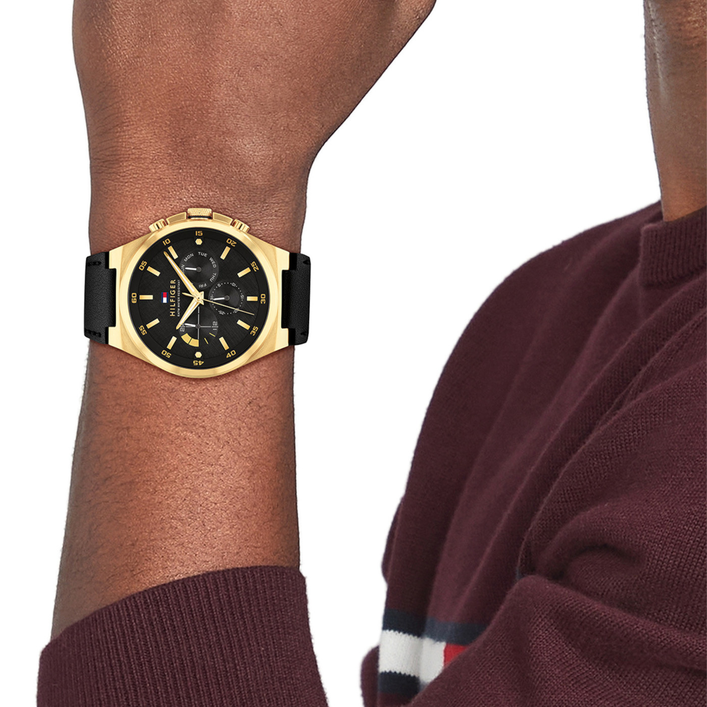 Tommy hilfiger black and gold watch on sale