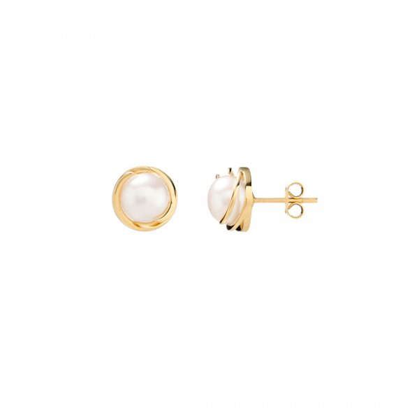 9K Gold Pearl Earrings with Gold Surround Fallers Fallers Fallers Irish Jewelry