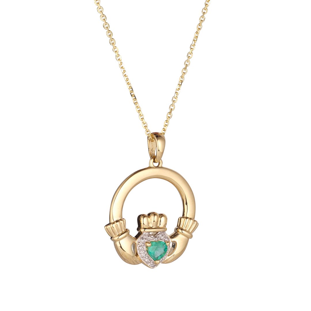 Lab Emerald Claddagh Diamond Crown ring - 14K Yellow Gold |JewelsForMe