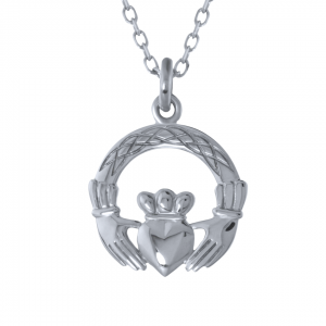 Sterling Silver Celtic Weave Round Claddagh Pendant