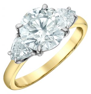 18K Gold Round Lab Diamond Ring with Triangle Stone Sides 2.57CTS