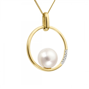9K Gold Fresh Water Pearl & Diamond Pendant