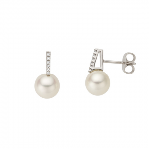 9K White Gold Fresh Water Pearl & Drop Diamond Stud