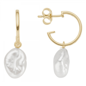 9K Gold Cultured Fresh Water Pearl Keshi Drop Hoop
