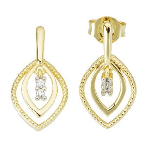 9K Gold Diamond Drop Centre with Beaded Edge Studs