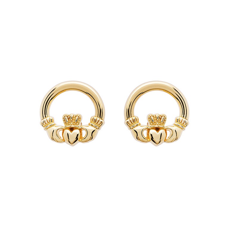 14KT Gold Vermeil Claddagh Stud Earrings Shanore Fallers Fallers Irish Jewelry
