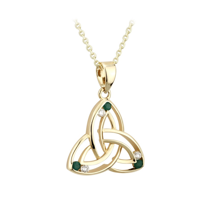 14K Gold Emerald & Diamond Trinty Knot Pendant