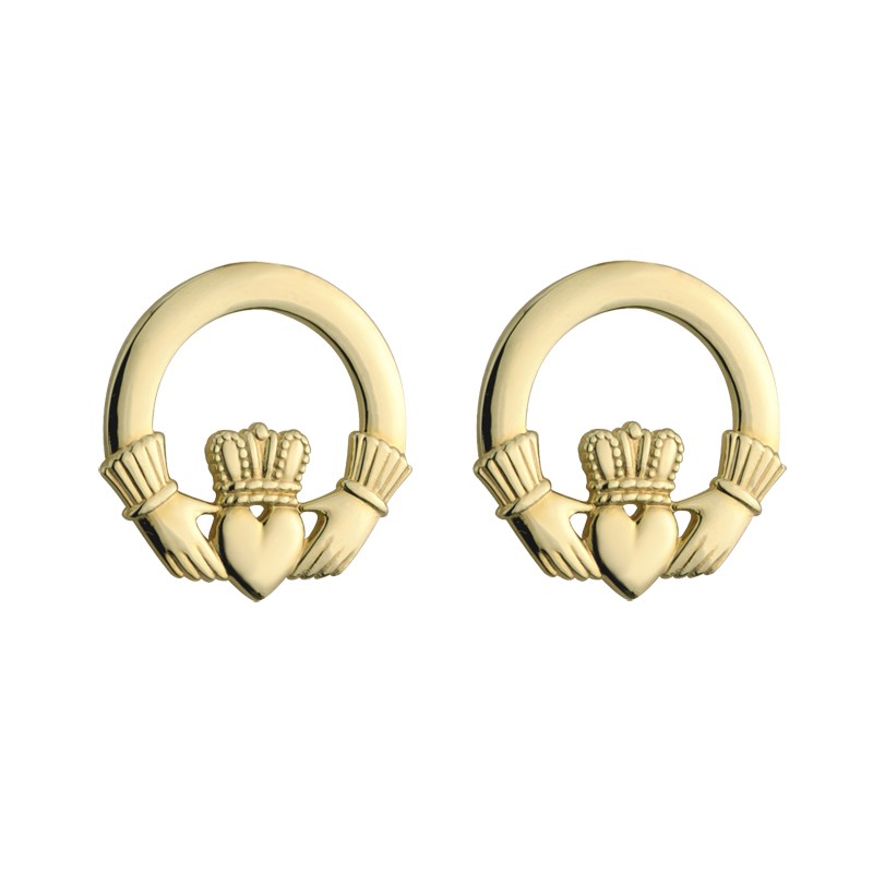 14K Gold Small Claddagh Earrings