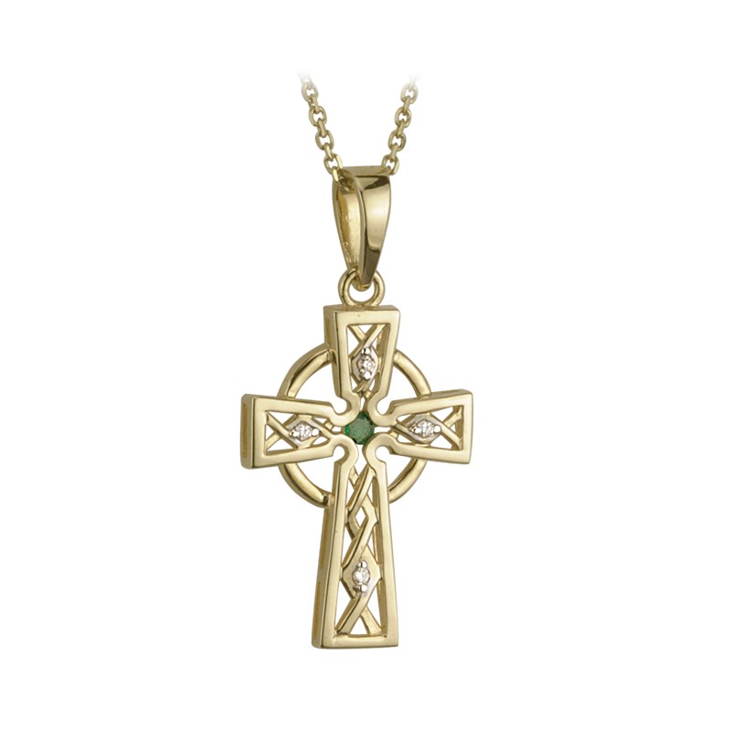 9K Gold Stone Set Celtic Cross Pendant