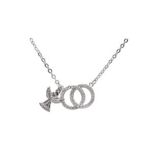 First Communion Silver Necklet with CZ Circle & Angel