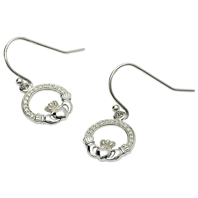 Sterling Silver Claddagh Stone Set Earrings