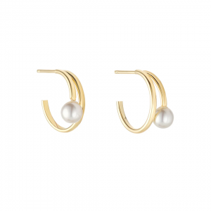 Gold Plated Pearl And Double Hoop Stud Earring