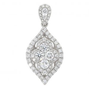 18K White Gold Diamond Cluster Inset Pendant