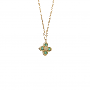 9K Gold 4 Emerald and Diamond Pendant