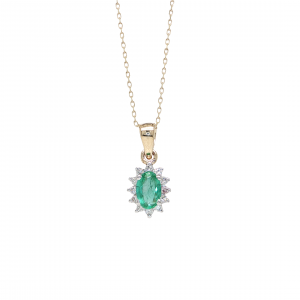 9K Gold Emerald and Diamond Cluster