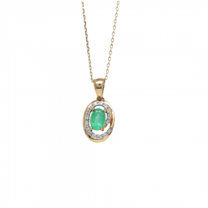 9K Emerald and Diamond Cluster Pendant