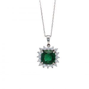 9K White Gold Created Emerald CZ Cluster