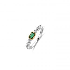 Ti Sento Two Tone Green Stone Ring