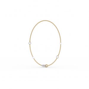 Ti Sento Gilded Belcher Chain With Pearls and Pave Cubic Zirconia Link Necklace