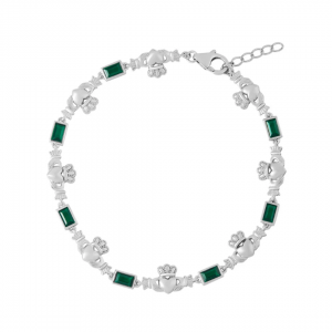 Sterling Silver Green CZ Claddagh Bracelet