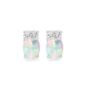 Sterling Silver Oval Opal Stud Earrings