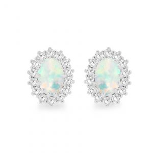 Sterling Silver Opal Flower Cluster Earrings