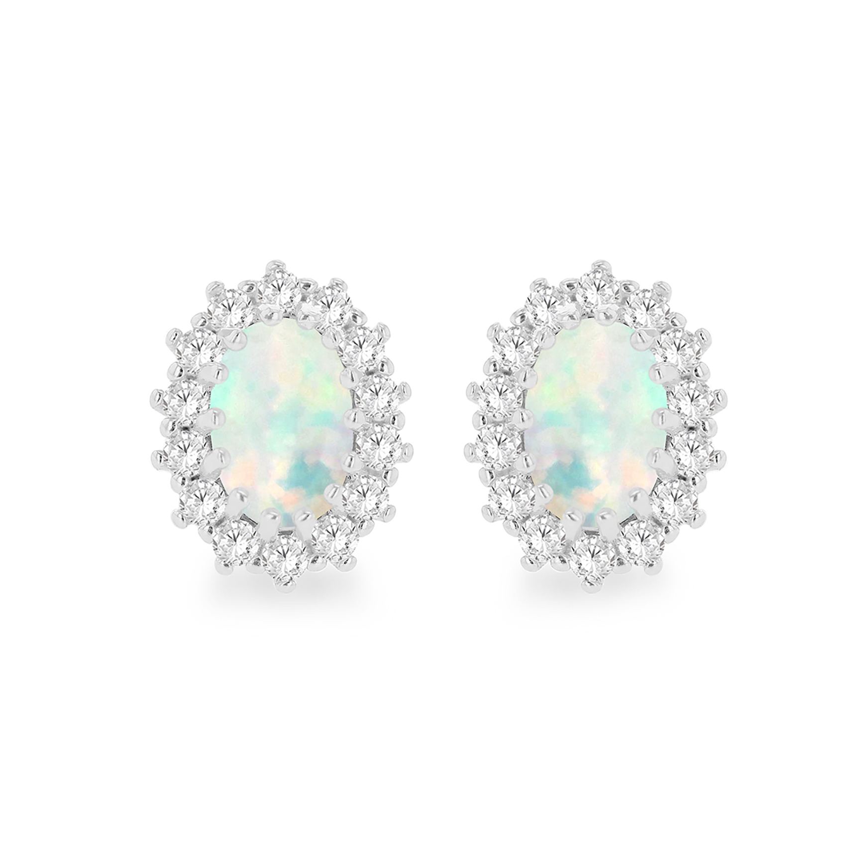 Sterling Silver Opal Flower Cluster Earrings